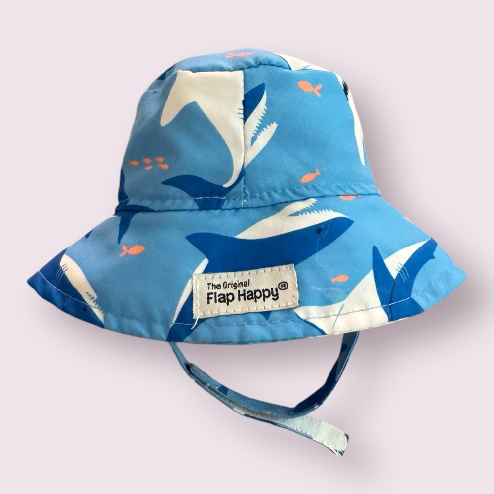 Flap Happy Blue Shark Print Sun Hat